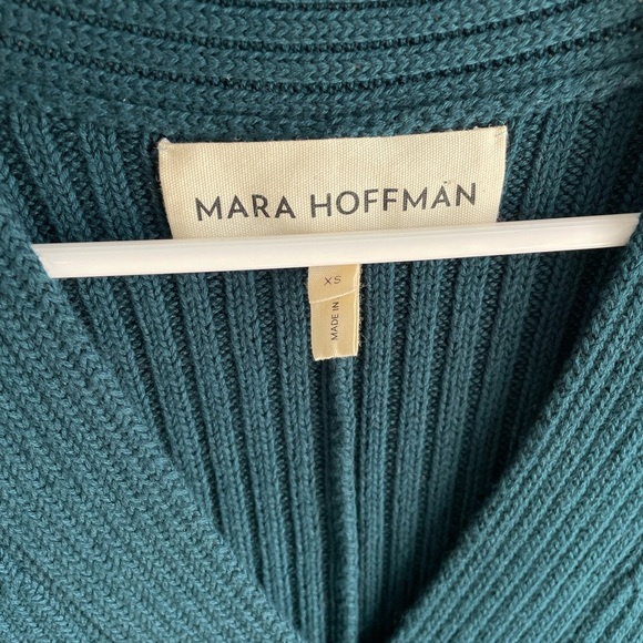 Mara Hoffman Samira Wrap Effect Ribbed Sweater Midi Dress - Teal Blue - Size XS - Picture 3 of 13